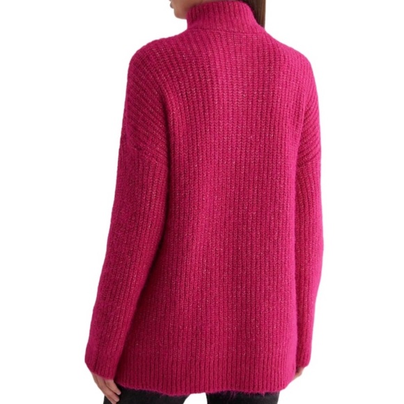 NWT $108 Express Oversized Wool Blend Embellished Snap Tunic Sweater Fuchsia XS - Picture 6 of 10